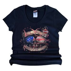 Harley-Davidson Las Vegas Skull American Flag Graphic T-Shirt - Women's Large